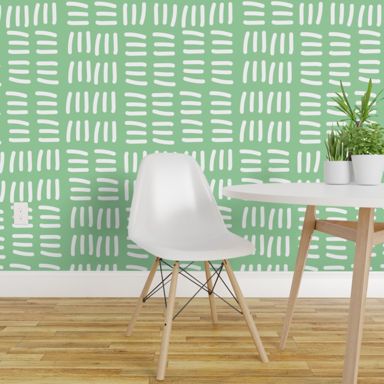 Peel & Stick Wallpaper 2FT Wide Modern Pastel Abstract Green Whimsical Geometric Lines Wavy Zigzag Custom Removable Wallpaper by Spoonflower